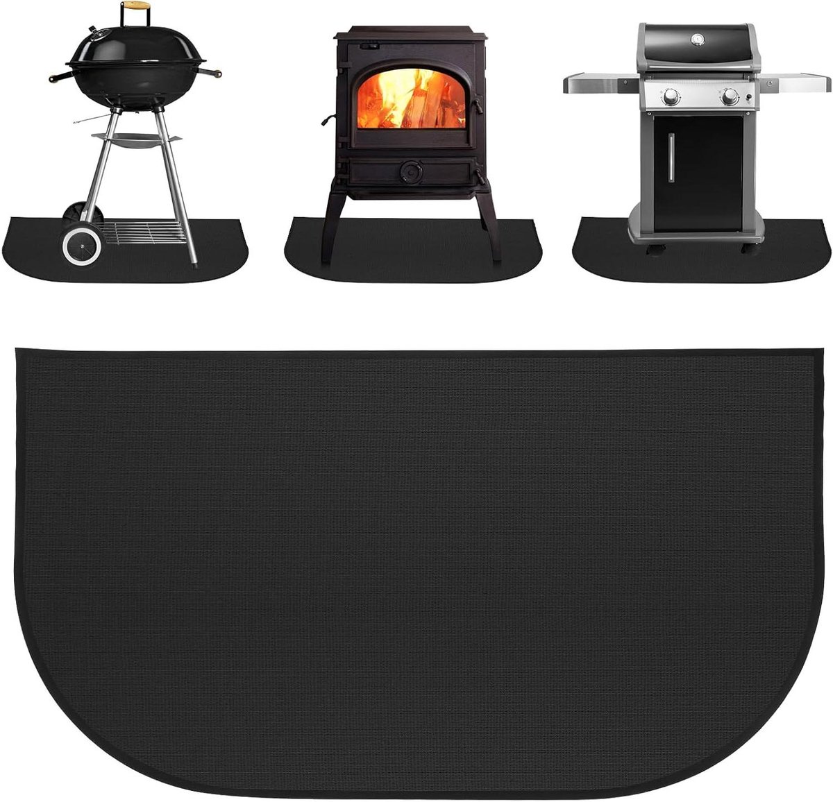 Vloerplaat Open Haard - Halfronde Mat - Vloer Beschermen - Vlamvertragend Materiaal - 100 x 50 cm - Zwart
