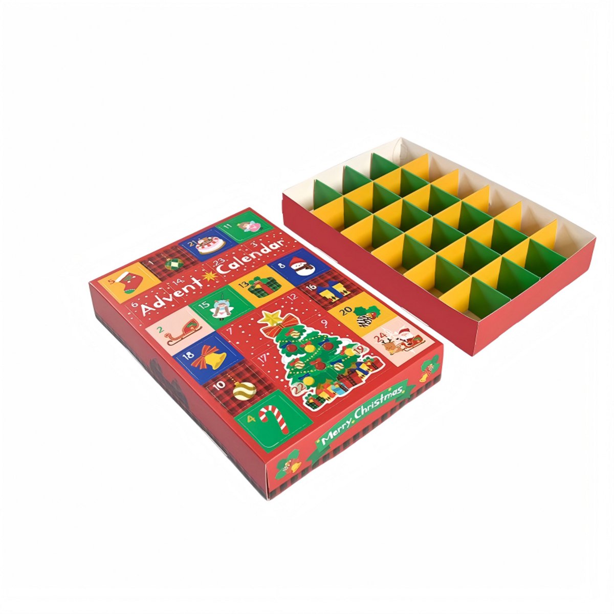 Kerst Adventskalender DIY - Lege Aftelkalender 24 Vakjes - Zelf Vullen met Kleine Cadeautjes - Herbruikbare Kerst Verrassingsdoos - Voor Kinderen & Gezin - Kerstboom Design - 5 Stuks