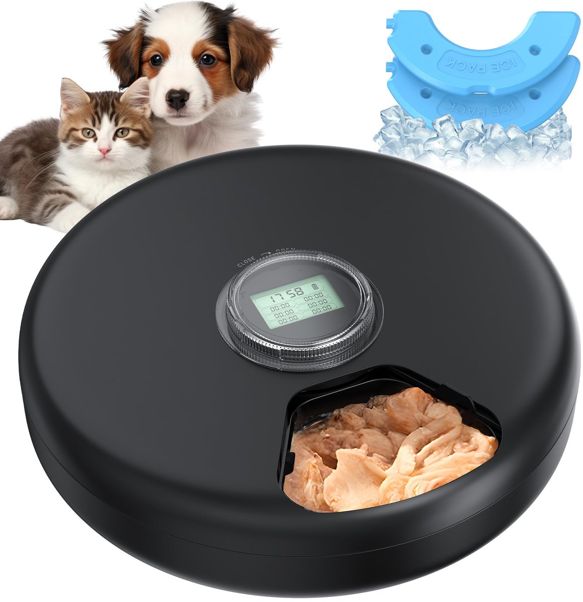 Automatische kattenvoederbak voor natvoer: kattenvoerdispenser met timer - automatische hondenvoederautomaat draadloos - automatische huisdiervoederstation batterij - inclusief dubbele ijspakketten