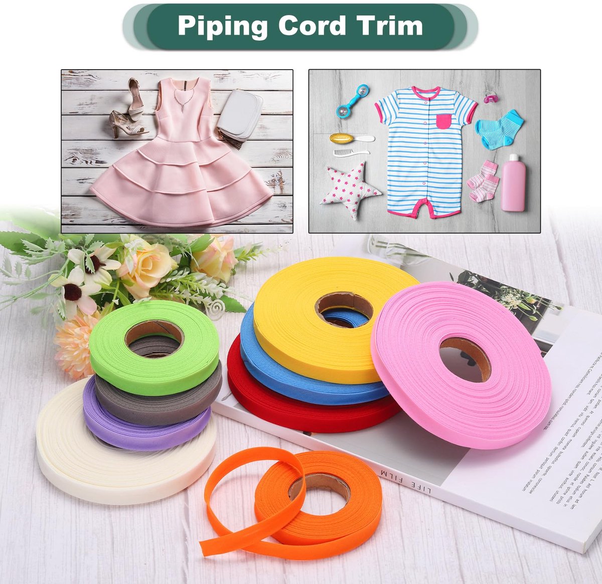 Enkelvoudige, 2,5 cm doorlopende biasband van polyester voor naaien, quilten, zomen, binden, knutselen (geel 25 yards)