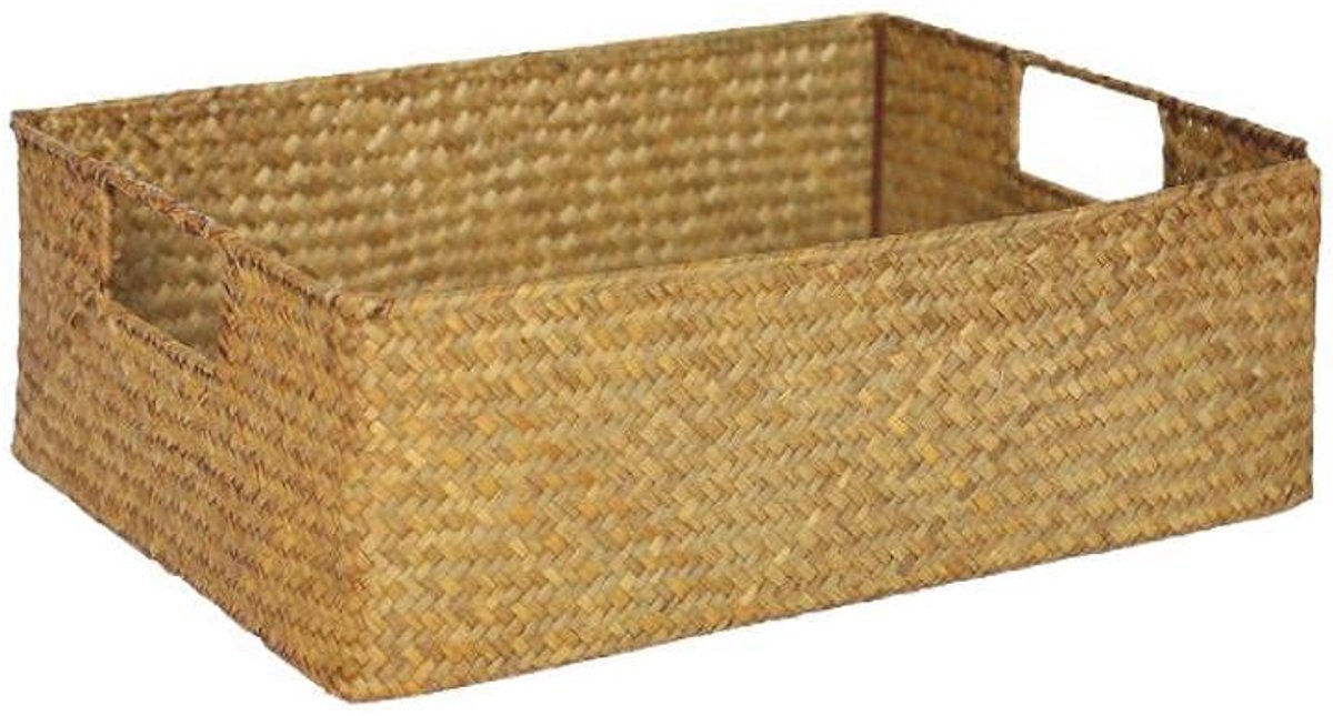 Mand Opbergdozen Handgemaakte Zeewier Opbergmand Geweven Opbergdoos met Handvat voor Thuis Keuken Kantoor 30 * 20 * 10 CM Opbergbenodigdheden (A)