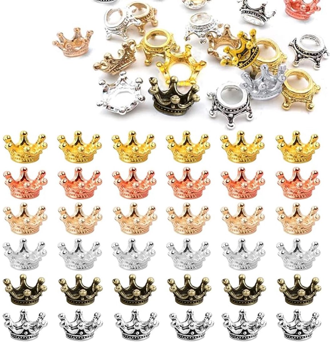 120 stuks mini-kroonhangers, 6 kleuren kroon bedels legering metaal vintage decoratie gat 6 mm kleine kroon voor vrouwen bedels halsketting armband doe-het-zelf hangers sieraden maken