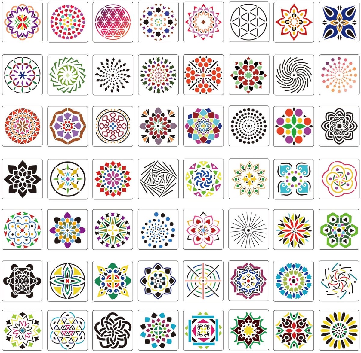 Mandala-stencils, 9 x 9 cm, herbruikbare sjablonen voor schilderen, mandala, stippen, sjablonen, handwerk, tekeningen, modellen voor rotsen, hout, canvas, stof, kunstprojecten