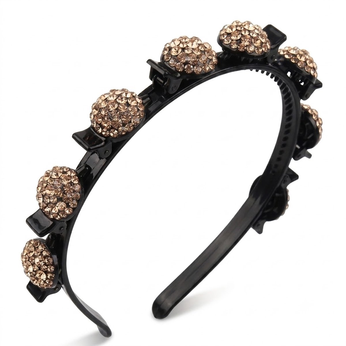Zwartkleurige diadeem dames met goudkleurige strass kralen, smalle haarband met antislip tanden, elegante diadeem voor dagelijks gebruik, feest, bruiloft en speciale gelegenheden