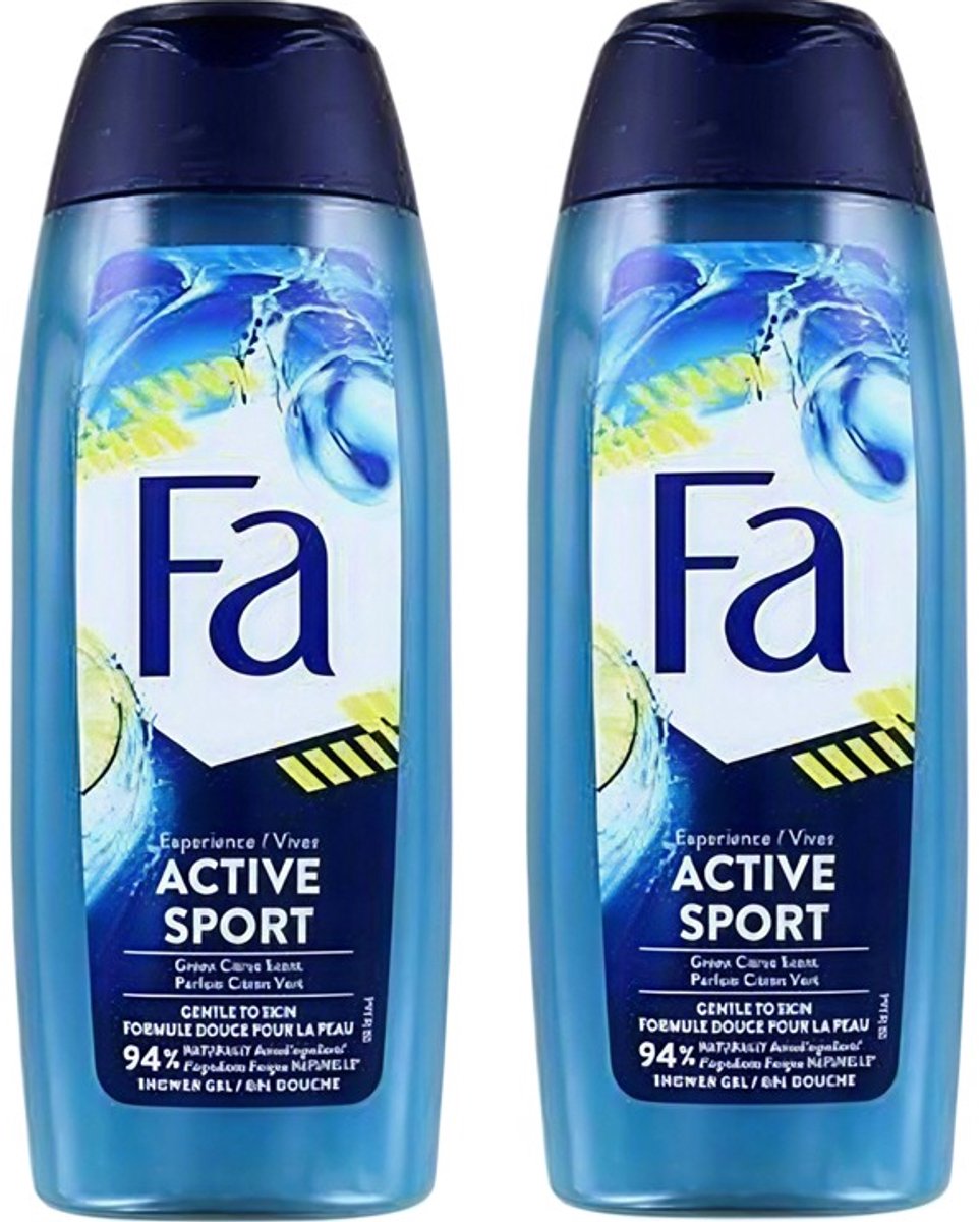 2 x Fa Men - Douchegel - Active Sport - Verfrissend - Green Citrus - 250 ml - Deodorant Spray - 48 Uur Bescherming - Sport Deodorant - Verfrissend - Zweet En Geuren