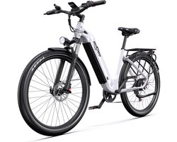 Onesprot Elektrische stadsfiets - Actieradius tot 120 km - 655Wh grote accu - Lage instap aluminium frame - 250W motor - Hydraulische schijfremmen voor en achter - Shimano 7 versnellingen - Wit