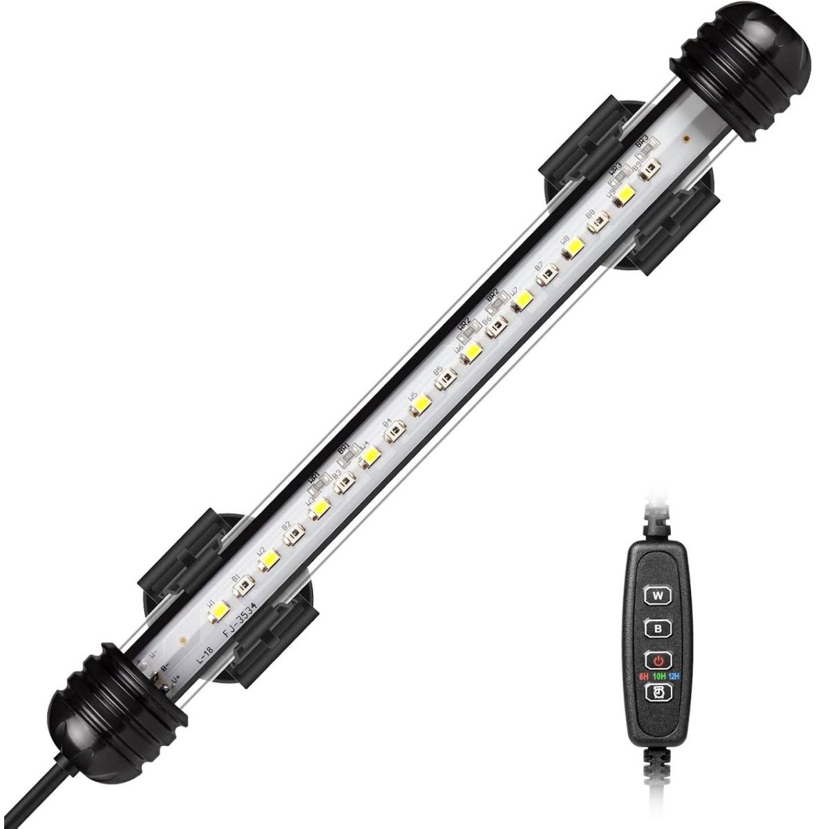 SSTRWGOOD Aquariumverlichting - Submersibele LED Lamp met Automatische Timer - Blauw en Wit Veranderend Licht - Geschikt voor 20–40cm Aquarium - IP68 Waterdicht - Zuignap Montage - 20x2,6x2,6cm