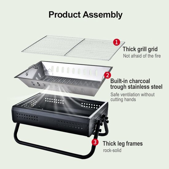 Draagbare Houtskool Barbecue Grill - Opvouwbare BBQ voor Camping, Picknick en Tuin - Compacte Buitenbarbecue voor 3-5 Personen — afbeelding 5