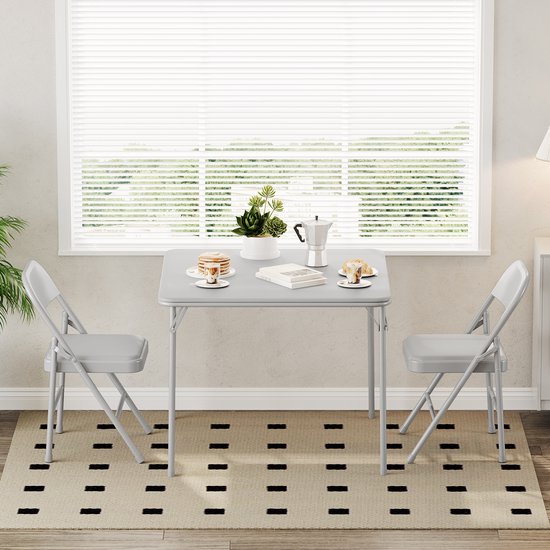 Vierkante opklapbare kaarttafel, 85 cm - met spons gevuld PU blad, waterafstotend - grijs metalen frame, geen montage nodig - draagbare tafel voor poker, eten en kamperen, geschikt voor binnen en buiten — afbeelding 3