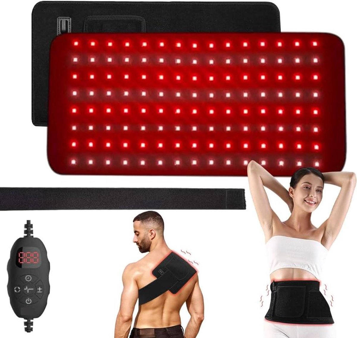 Roodlicht Therapie - Infrarood Lamp - Pijnverlichting Lichaam - 120 LEDs 10Hz Puls - 5 Vibratie Niveaus - Zwart