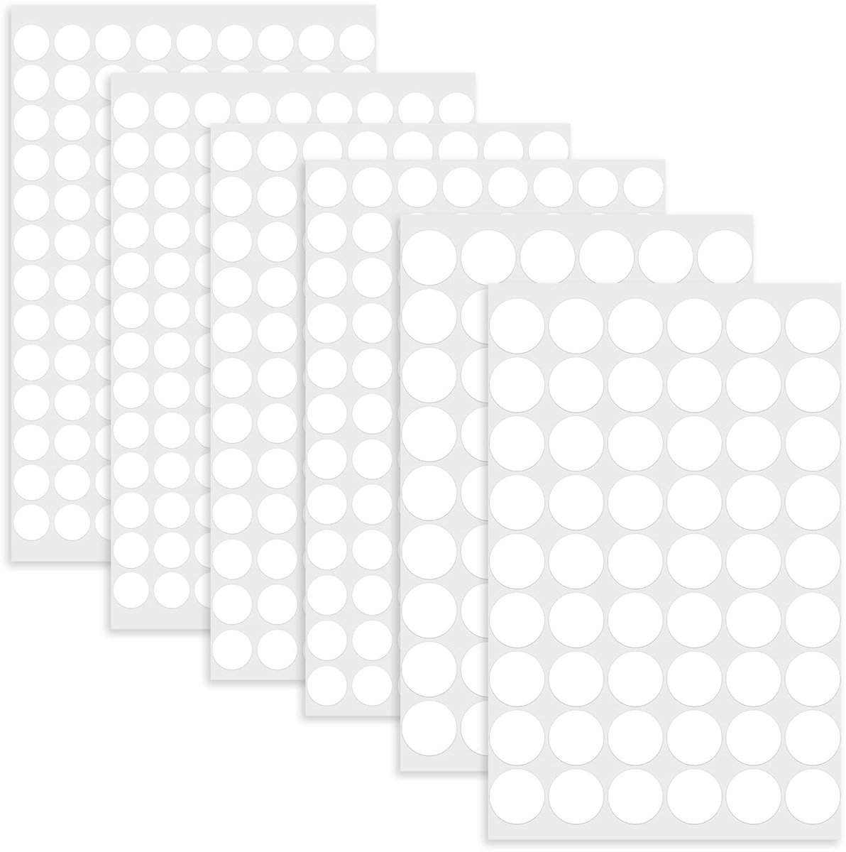 6 vellen met 534 stuks zelfklevende pvc-schroefafdekkingen, wit, afdekkappen voor schroeven, 13 mm/15 mm/20 mm, waterdicht en stofdicht, voor meubels, wandkasten, bureaus, reparatie en decoratie