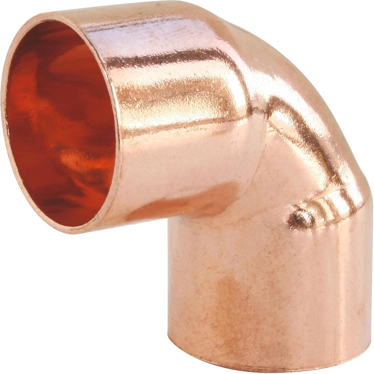 FOR YOU, Koperen soldeeraansluiting 90° dubbel vrouwelijk Ø12, kleine straal, ideaal voor sanitaire of verwarmingswaternetwerken, NF-conform, duurzaam en betrouwbaar