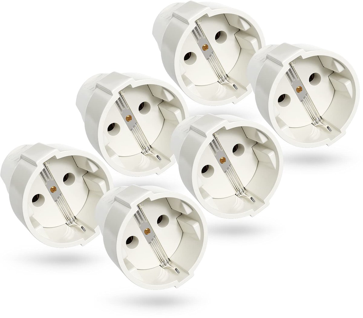 greate 6 stuks Schuko-koppeling wit met trekontlasting - 230V 16A 3,7kW | PVC geaarde koppeling 2-polig - IP20 Schuko-koppeling voor binnenshuis - Schuko-koppelingen kabel