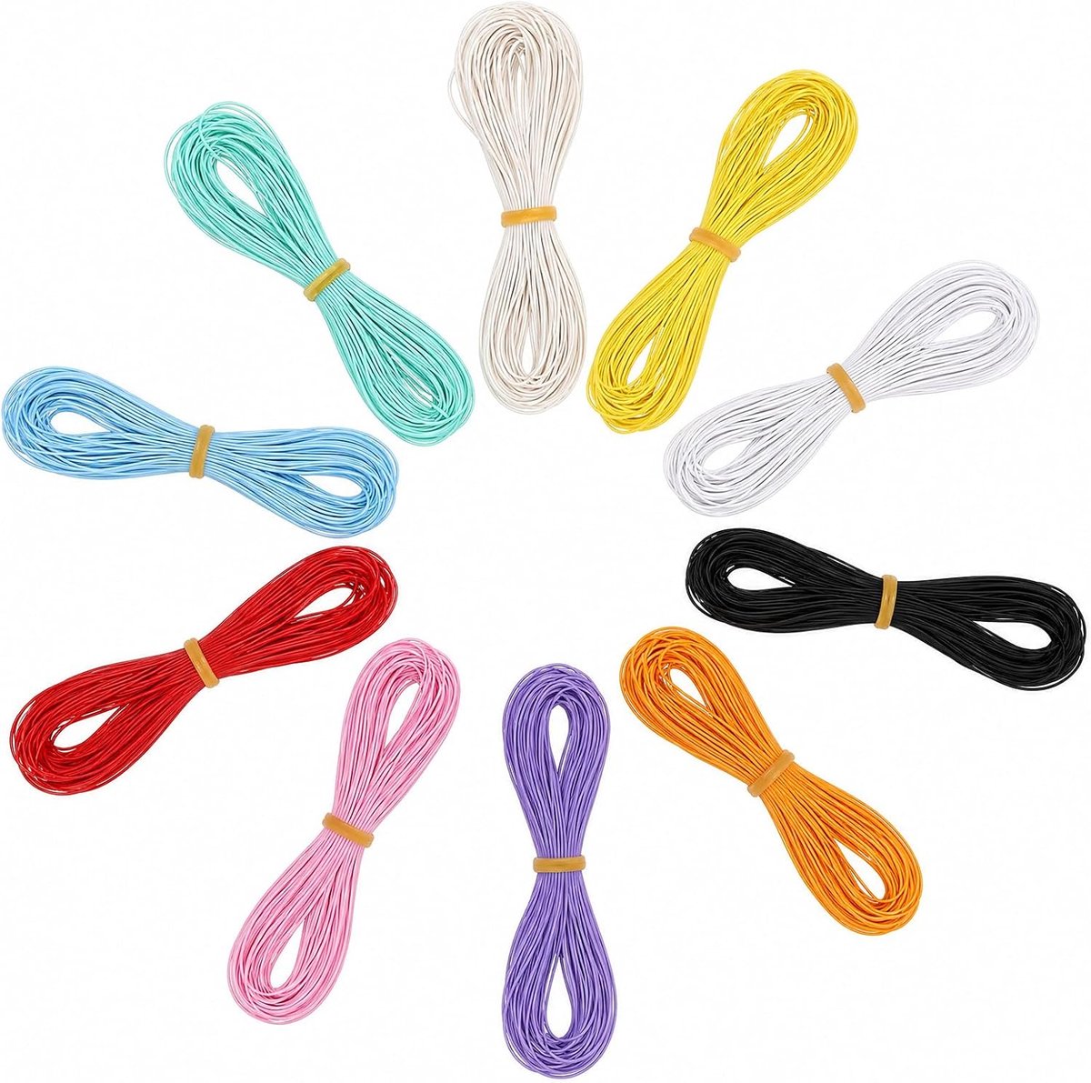 1 mm kleurrijk elastiek voor armbanden, 10 kleuren, 20 m/stuk, kleurrijke elastische band voor armbanden, elastisch koord, kleurrijk elastaan-elastiek, elastisch koord, doe-het-zelf knutselen