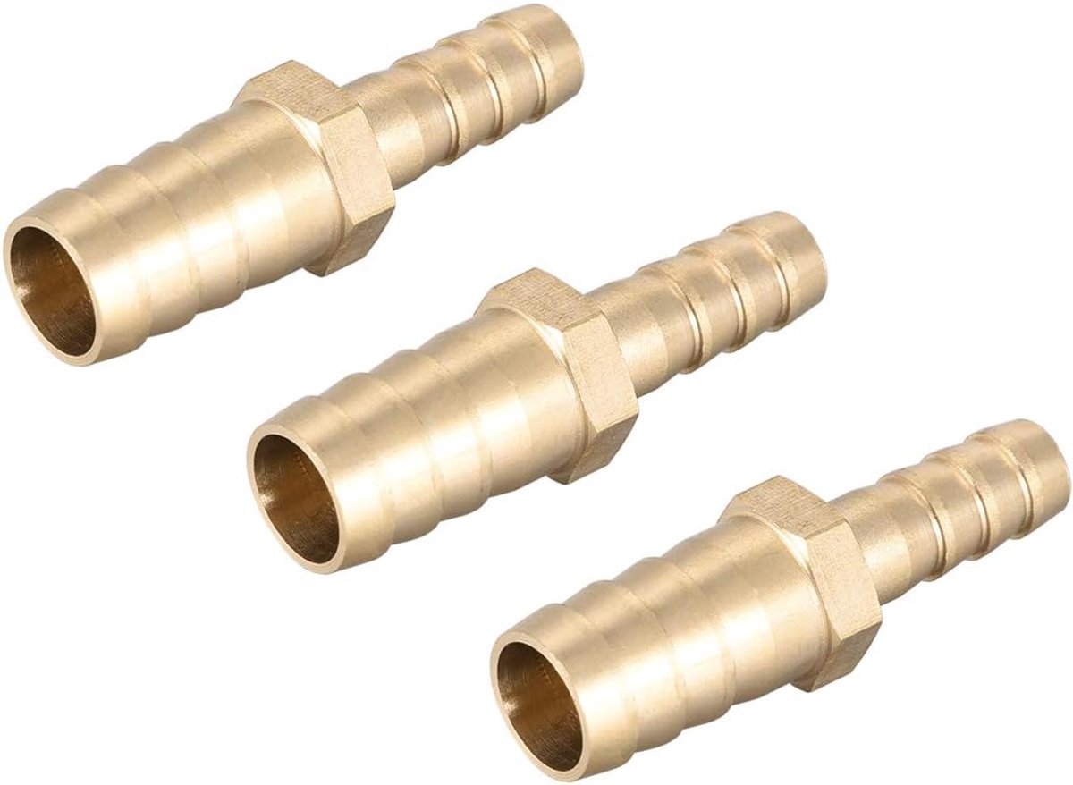 sourcing map Messing verloopstuk weerhaak slangaansluiting verbindingsstuk adapter 12 mm x 8 mm weerhaak (3 stuks)