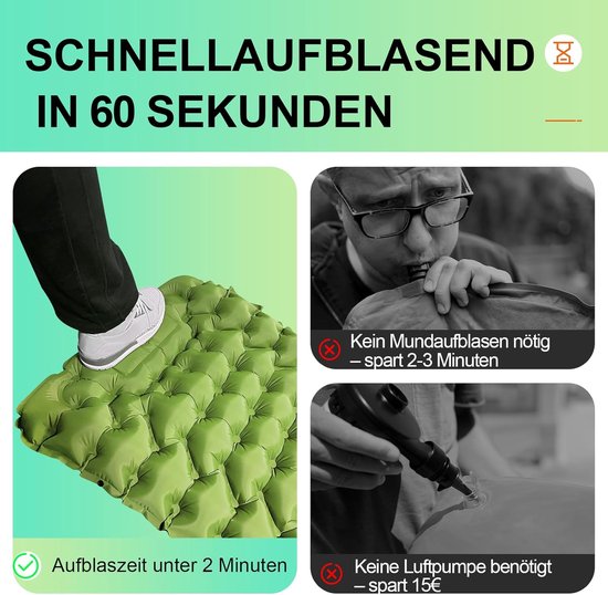 1 Persoon Camping Slaapmat met Kussen - Ingebouwde voetpomp, snel opblazen, licht en draagbaar voor reizen, kamperen, wandelen en trekking — afbeelding 3