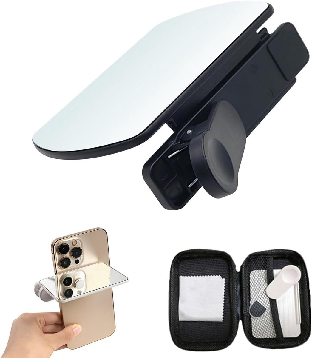 verstelbare smartphone camera spiegel reflectie clip kit, mobiele telefoon reflectie camera clip selfie reflector (zwart)