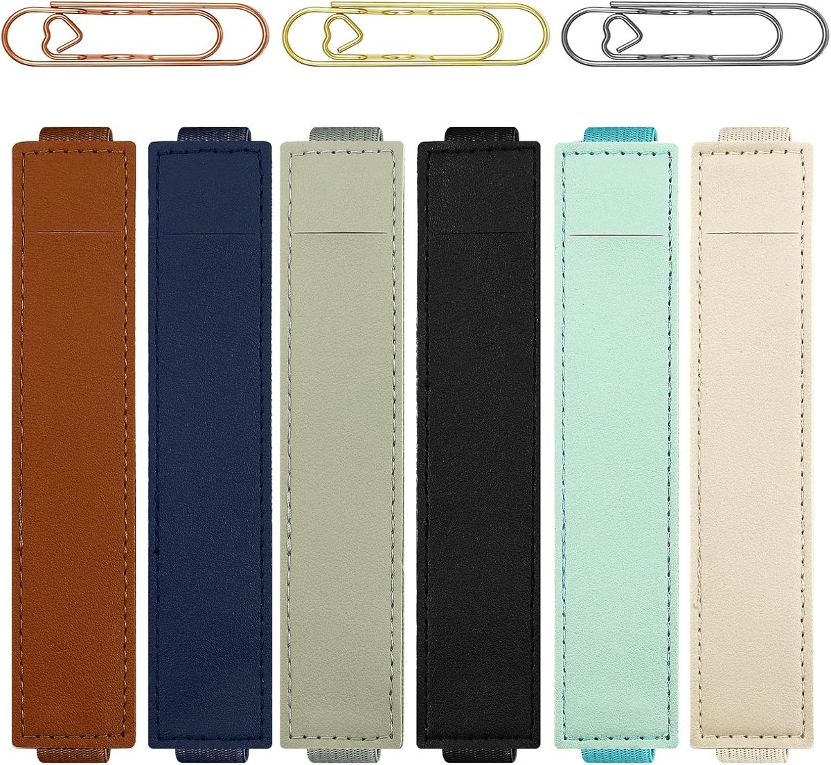 6 stuks pennenhouders, notitieboek, stiftlus om in te plakken, penhouder met elastiek, herbruikbaar, met 3 paperclips, 6 kleuren, voor notitieboeken, dagboeken, planner