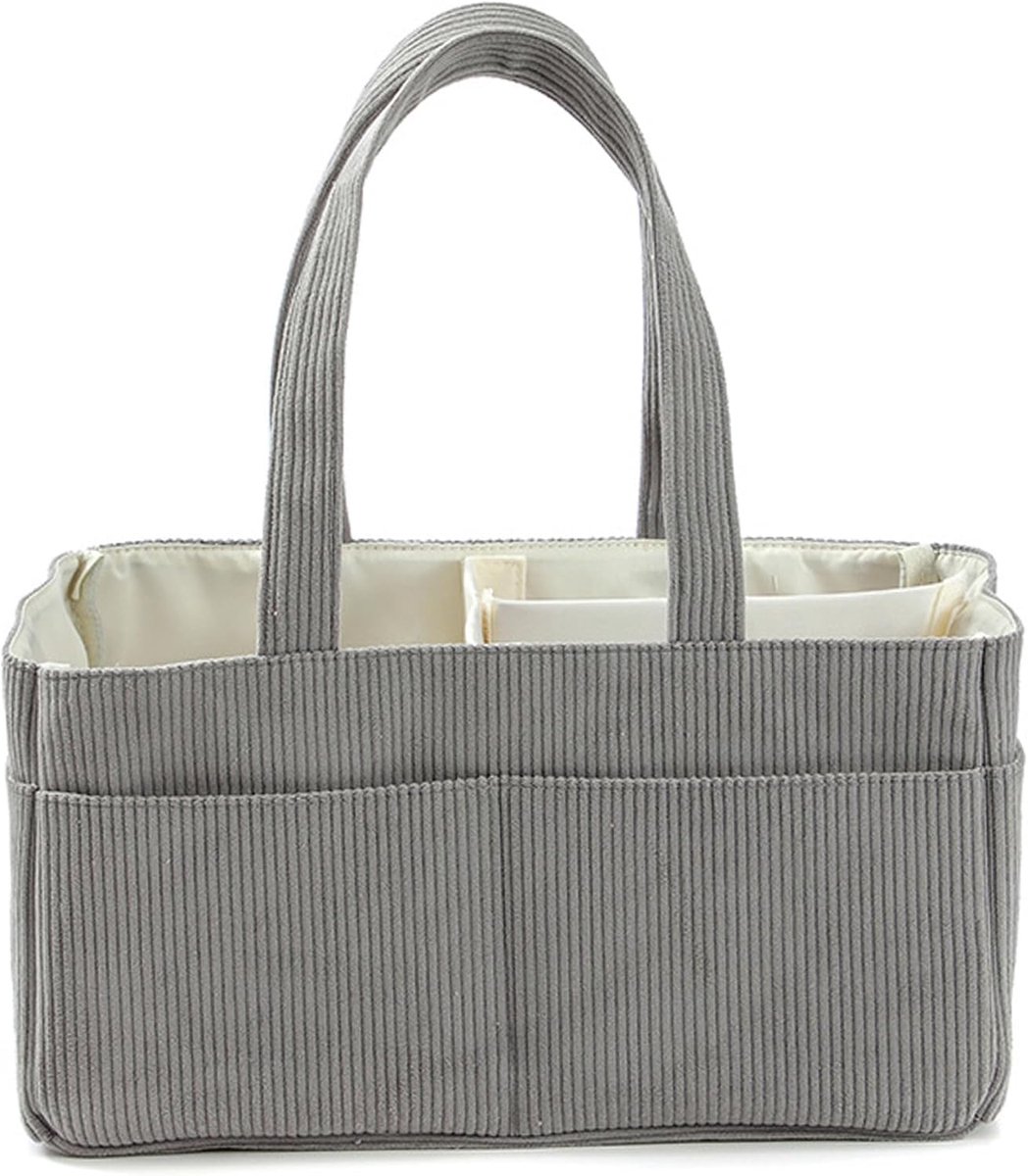 1 Luiertas - Opbergmand voor borstvoeding - met handvat - 36×20×18 cm - Draagbaar - Corduroy luierorganizer - Voor aankleedtafels - Praktische opbergmand voor luierspullen - Grijs