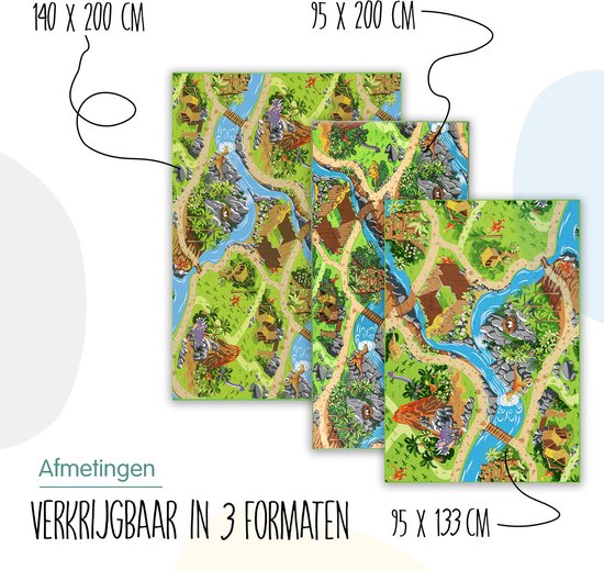 Carpet Studio Dino Speelkleed - Speelmat 95x200cm - Vloerkleed Kinderkamer - Anti-slip Speeltapijt - Verkeerskleed - Groen/Grijs van Carpet Studio — afbeelding 2