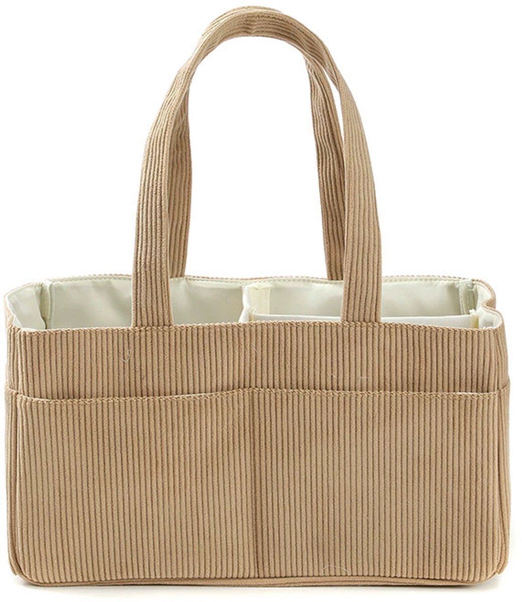 Luiertas - Opbergmand voor borstvoeding - Draagbare Luierorganizer - Opvouwbare Opbergmand en Auto - Meisjes en Jongens - Khaki - Inklapbaar en Lichtgewicht - Nieuwgeborene Benodigdheden - Corduroy luierorganizer