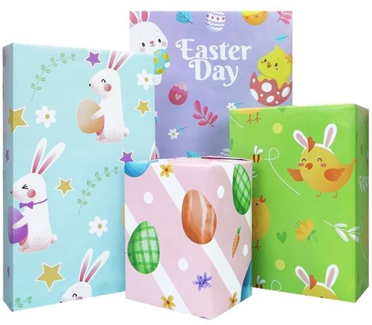 NTHProducts - Paas Inpakpapier - Paasfeest - 8 Vellen in 4 Ontwerpen - Multicolour - Cadeaupapier - Geschikt voor Kinderen en Feestjes
