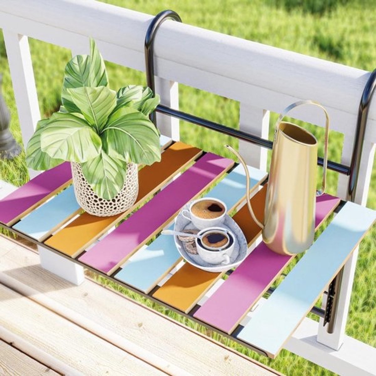 Balkontafel Inklapbaar - Hangtafel Bijzettafel - Ruimte Besparen - Aan Reling Hangend - 60x40x58 cm - Zwart Meerkleurig