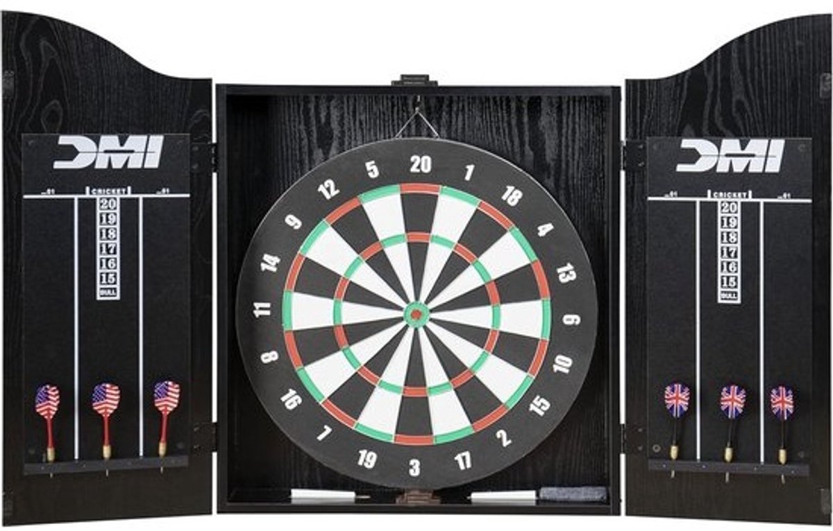 Dartbordkast Set met Twee Dartpijlen en Traditioneel Scorebord