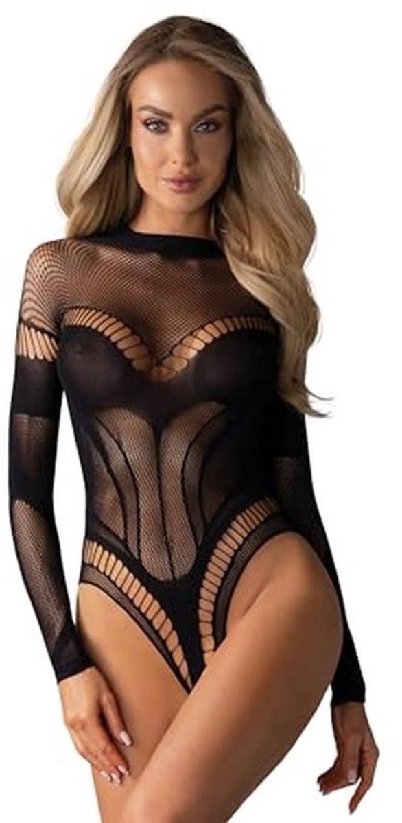 Verleidelijke 2-delige dameslingerieset met body en satijnen blinddoek - Made in EU