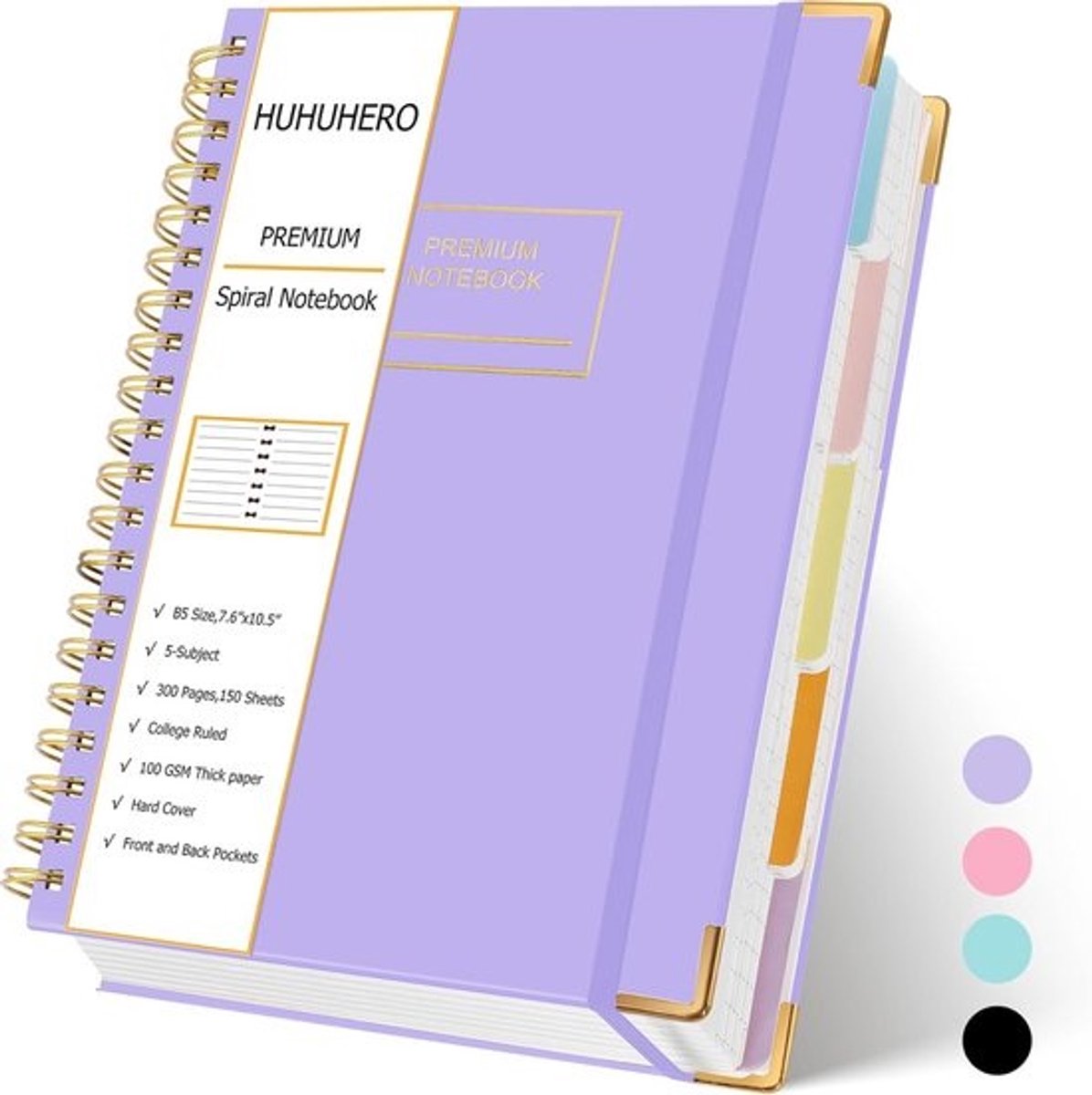 Notitieboek A4+ met 5 Vakken en Tabbladen, 240 Gelinieerde Pagina's, Hardcover voor School en Kantoor