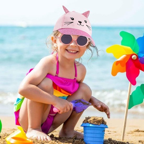 Roze Kinder Pet met Verstelbare Zonnebril - UV-Bescherming en Schattige Kattenoren — afbeelding 3