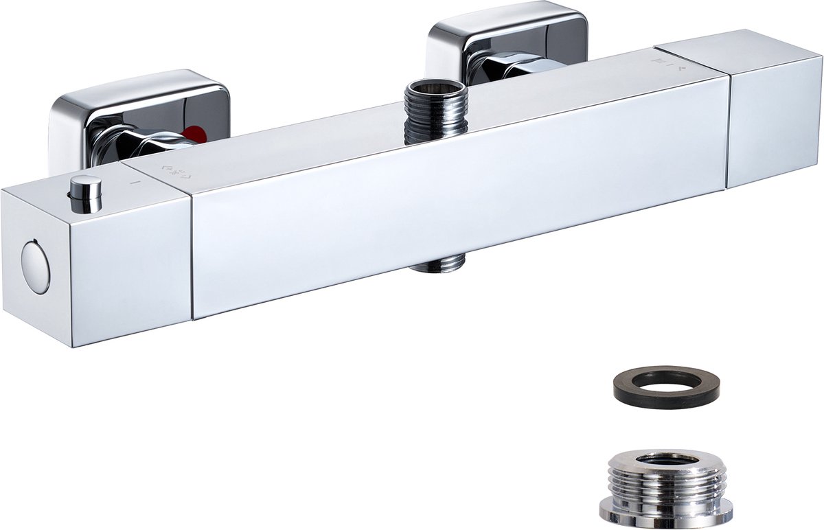 Auralum Max Thermostatische Douchekraan - Douchemengkraan met Dubbele Uitgang - 15 cm Hartafstand - Thermostaatkraan - Met CoolTouch technologie - Vierkant Design - Waterbesparend - Chroom