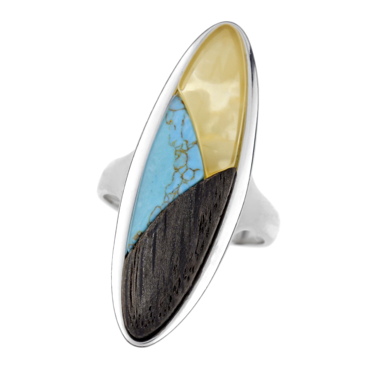 Cavill - Sterke Zilveren Ring 925 Sterling - Veeneik, Turkoois & Baltische Barnsteen Cabochon - 4,425 ct - Moderne Natuurlijke Kleuren