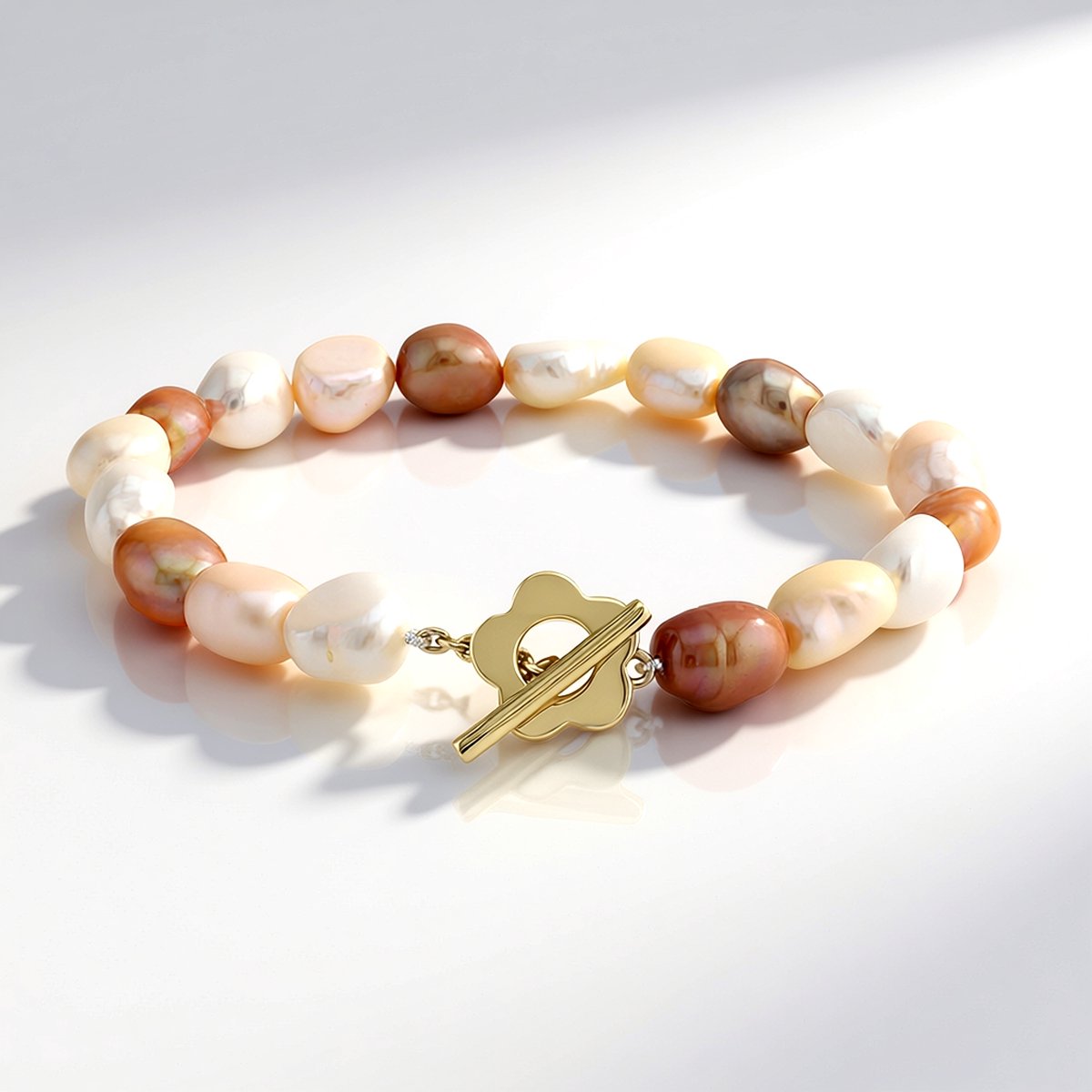 Cavill - Armband 925 Sterling Zilver Verguld - Multicolor Zoetwaterparels - Fancy Slijpsel - Elegant Zomers Dames Sieraad