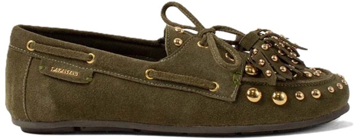 Lazamani groen suède loafers met goudkleurige studs