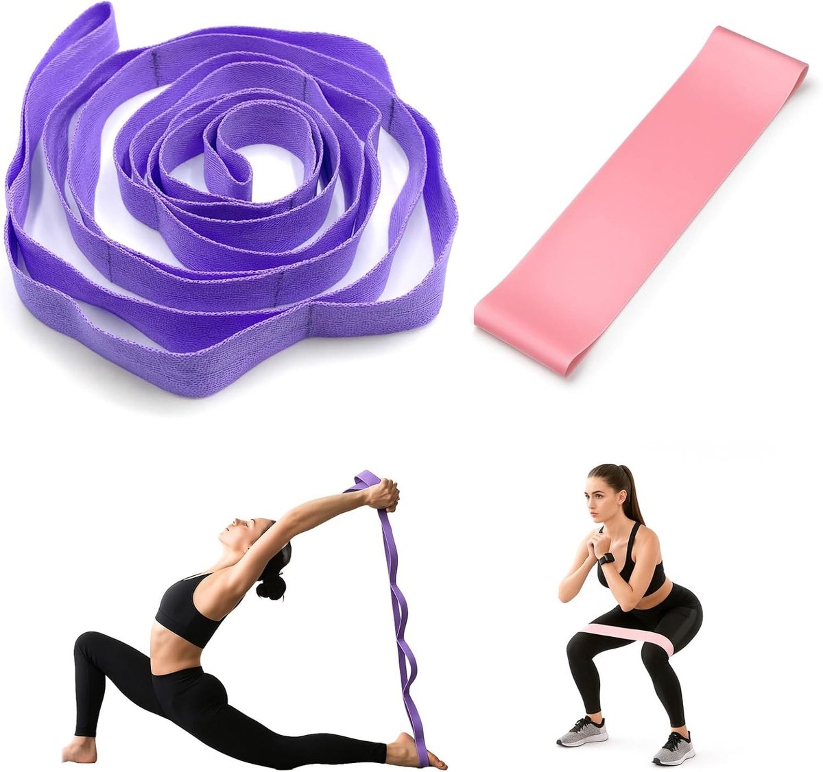 Yoga band met 10 lussen en fitnessband voor stretch oefeningen, extra zachte TPE, ideaal voor benen, rug en billen training, duurzaam en flexibel