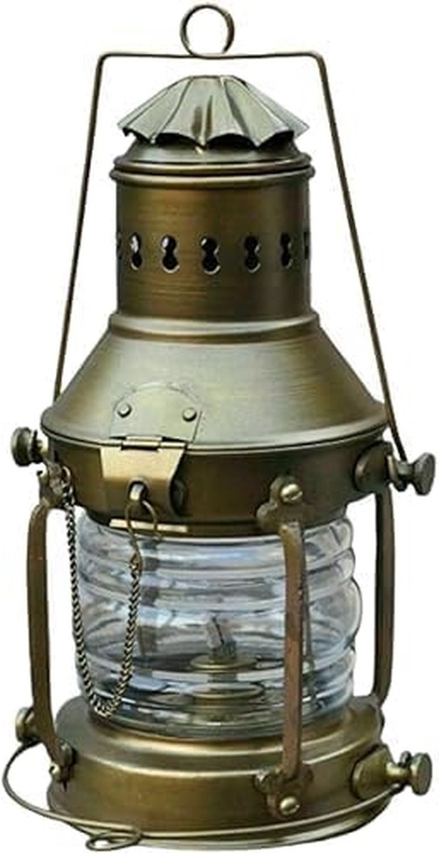 Messing Lantaarn - Olie Lamp - Sfeer Creëren - Klassiek Nautisch Design - 10 inch - Bruin