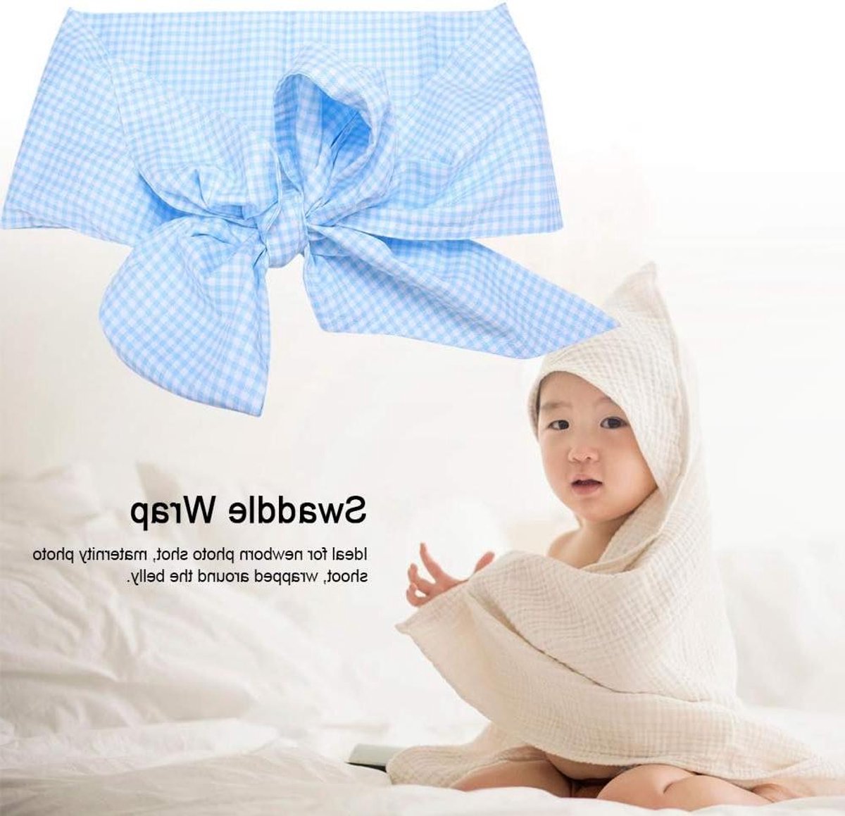 Inbakerdoek Baby - Wikkeldoek Zacht - Fotoshoots Baby - Groot Strikontwerp - 184 x 14 cm - Lichtblauwe ruit