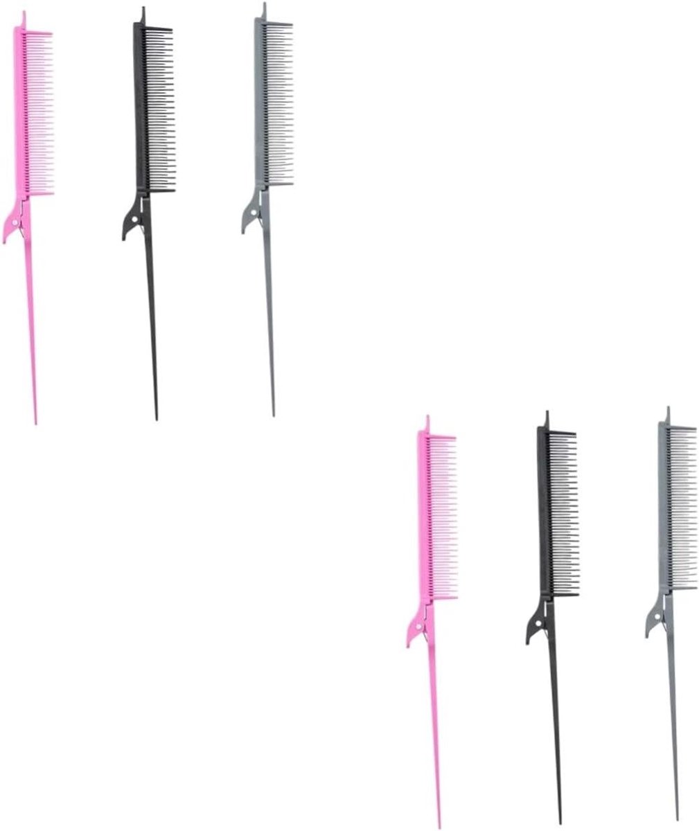 Styling Kammenset - Fijne Tand Kammen - Haar Styling - Rattenstaart Ontwerp - 6 Stuks - Grijs Roze Zwart