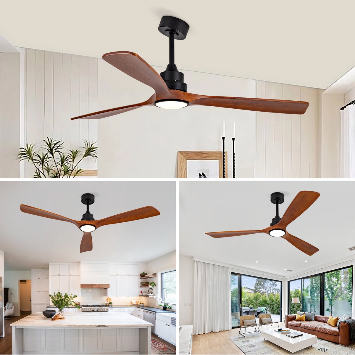 COVREO Plafondventilator met verlichting 60 inch zwart en hout - afstandsbediening - 6 standen - dimbaar