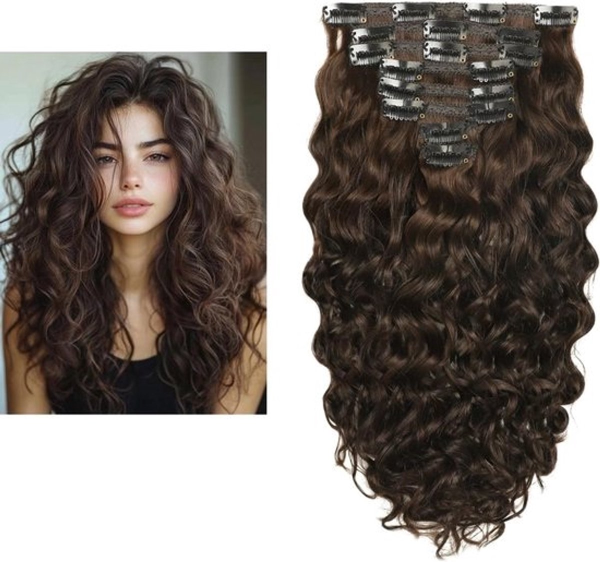 Clip-in Extensions Golvend Echthaar Midden Bruin 40cm - Volume & Lengte Haarverlenging