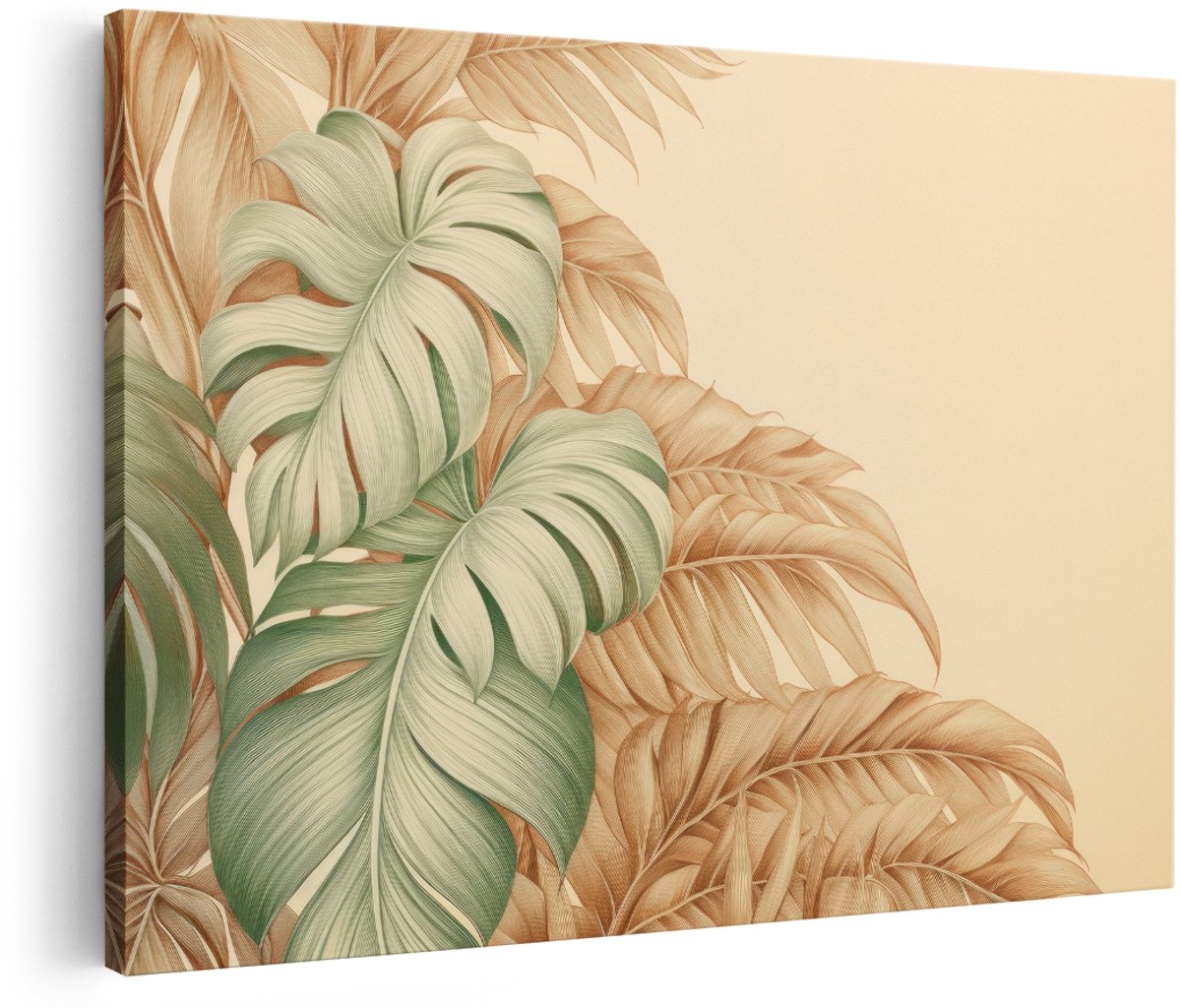Artaza Canvas Schilderij Tropische Bladeren - 150x100 cm - Groot - Boho Wanddecoratie Monstera - Muurdecoratie Botanisch - Decoratie Jungle Planten