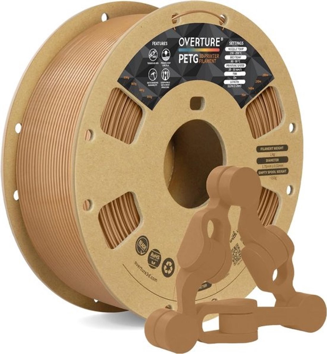 Duurzaam PETG Filament 1,75 mm 1kg - Bruin 3D Printer Materiaal met Hoge Maatnauwkeurigheid