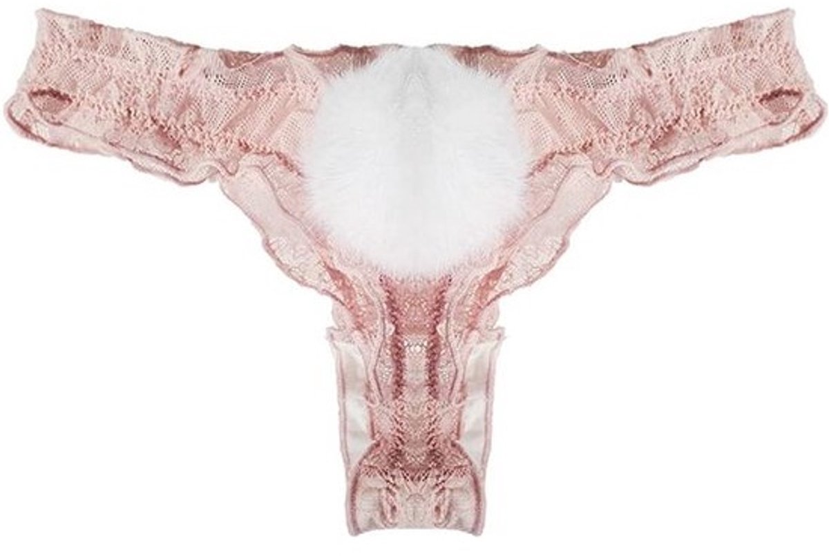 Luxe Vrouwen Kant Thongs Ondergoed met Konijn Cosplay-Tail Lingerie - Roze, Maat S-M