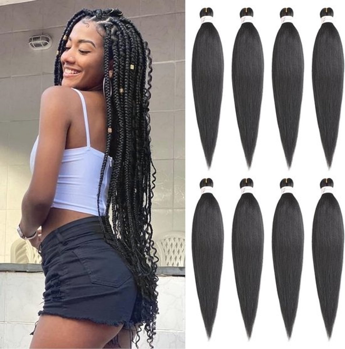 76 cm lange pre-stretched haarextensions voor boxbraids - gemakkelijke vlechtbare synthetische haren