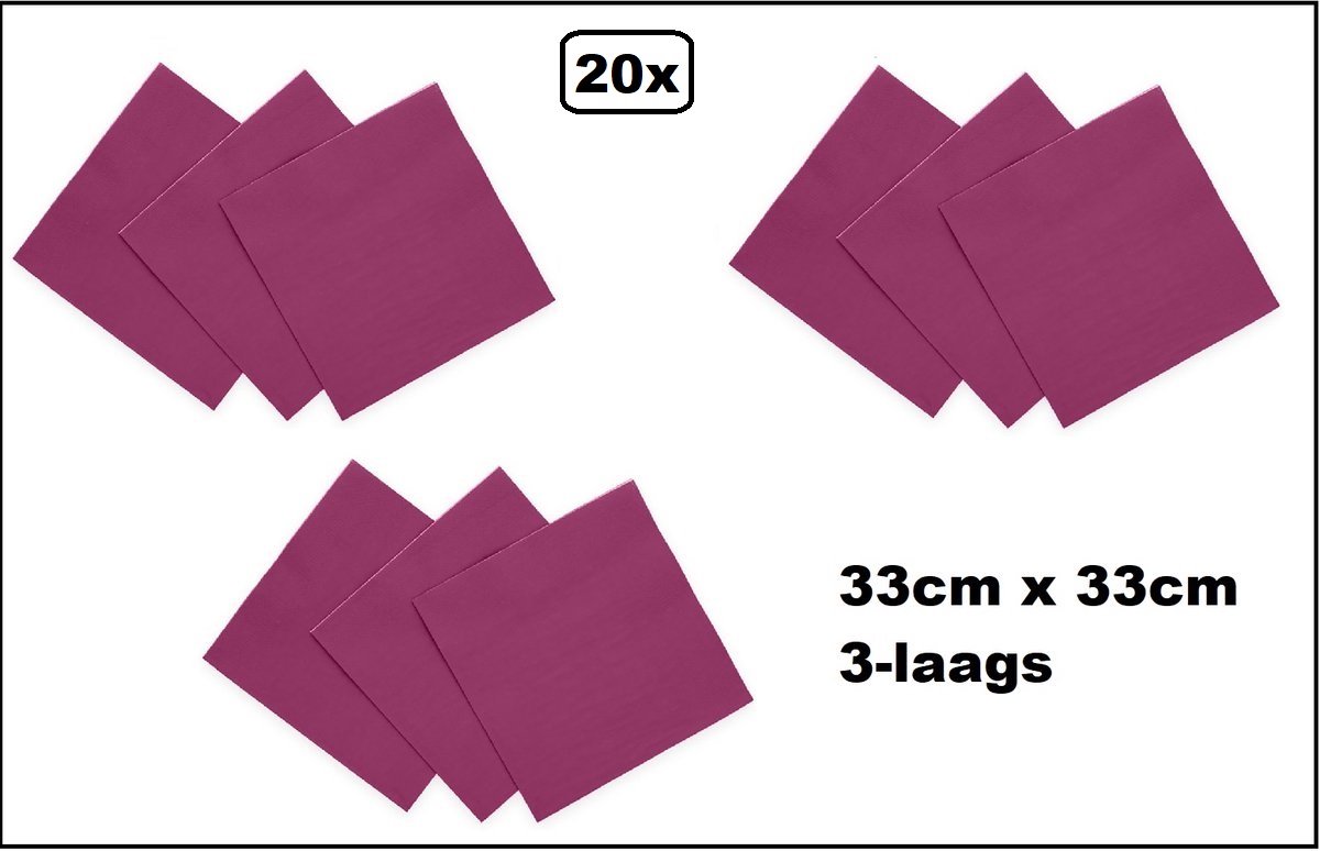 20 stuks Servetten paars 33cm x 33cm - 3 laags - Cocktail servet diner eten knoeien restaurant BBQ thema feest verjaardag feest