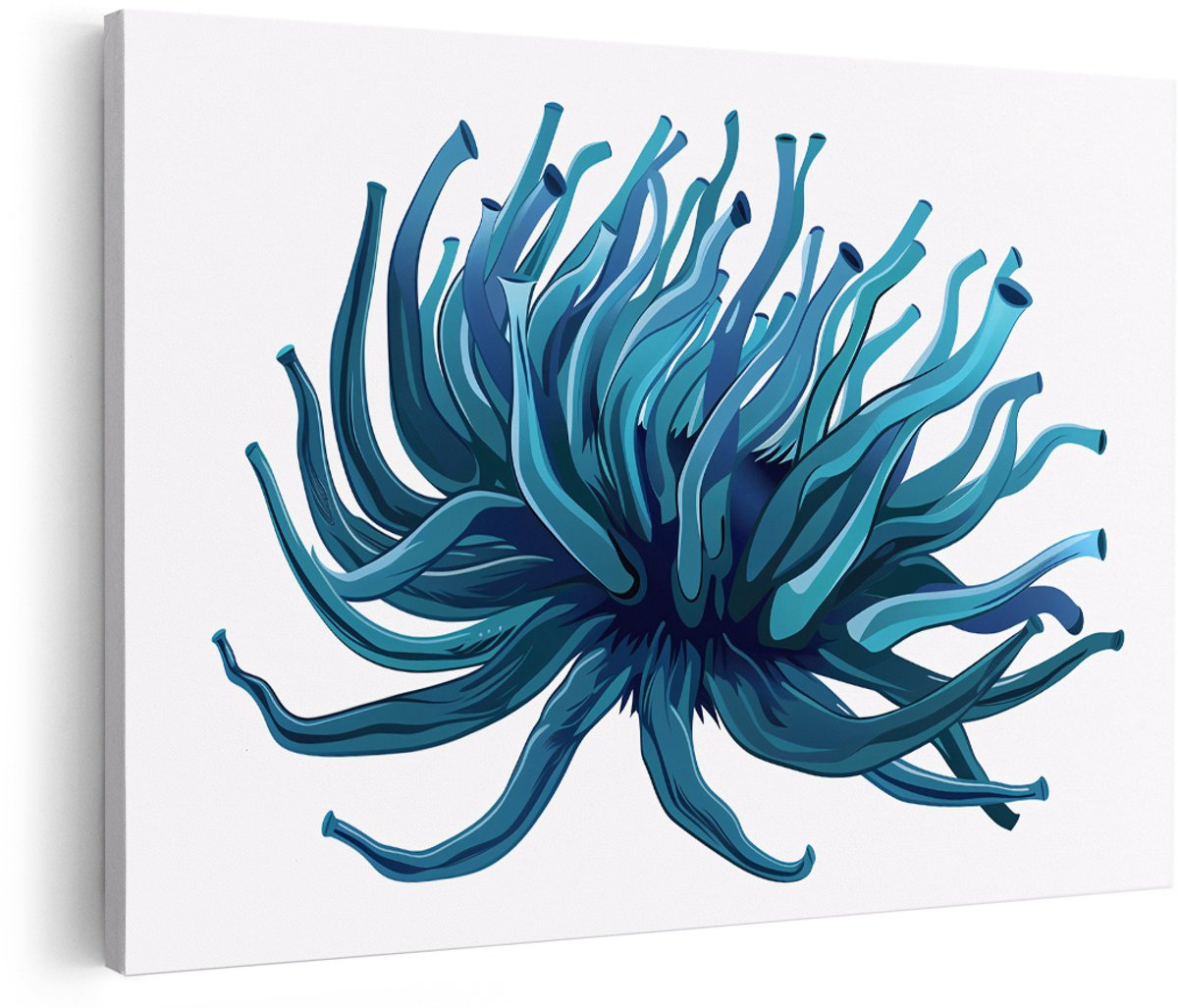 Artaza Canvas Schilderij Zeeanemoon - 150x100 cm - Groot - Wanddecoratie Abstract - Muurdecoratie Zee - Decoratie Dieren - Blauw