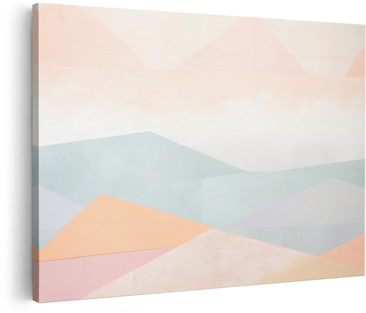 Artaza Canvas Schilderij Abstract Landschap - 150x100 cm - Groot - Wanddecoratie Geometrisch - Muurdecoratie Bergen Pastel - Decoratie Woonkamer