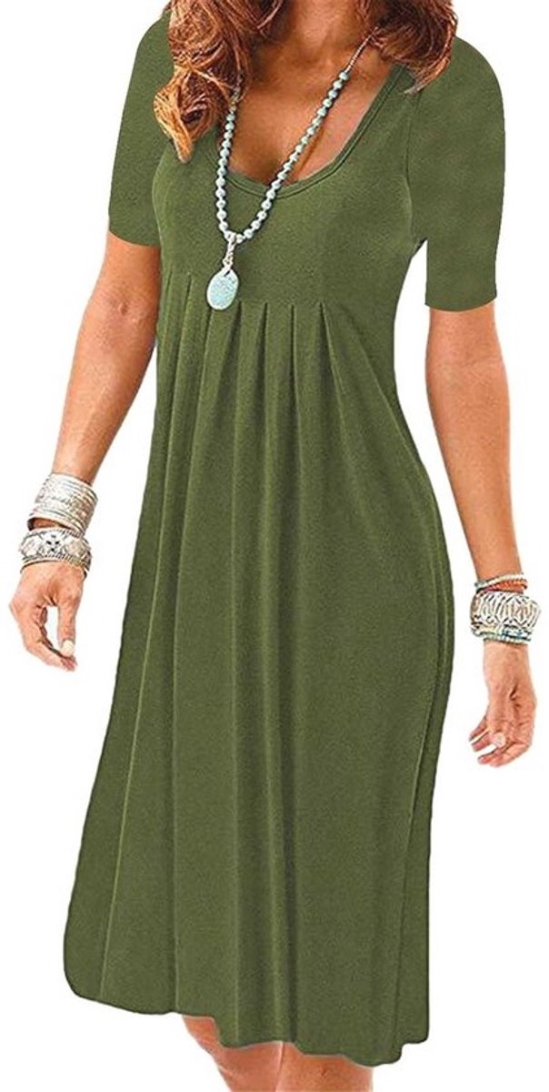 Zomerjurk voor Dames met Korte Mouwen en Plissé Rok - Casual, Ademend en Schouderloos
