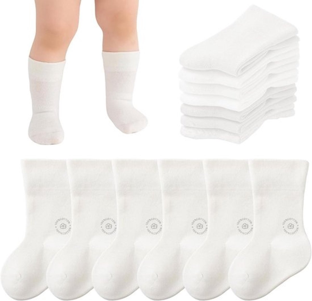 6 Paar Zachte Katoenen Babysokken met Elastische Pasvorm in Effen Kleuren voor Peuters
